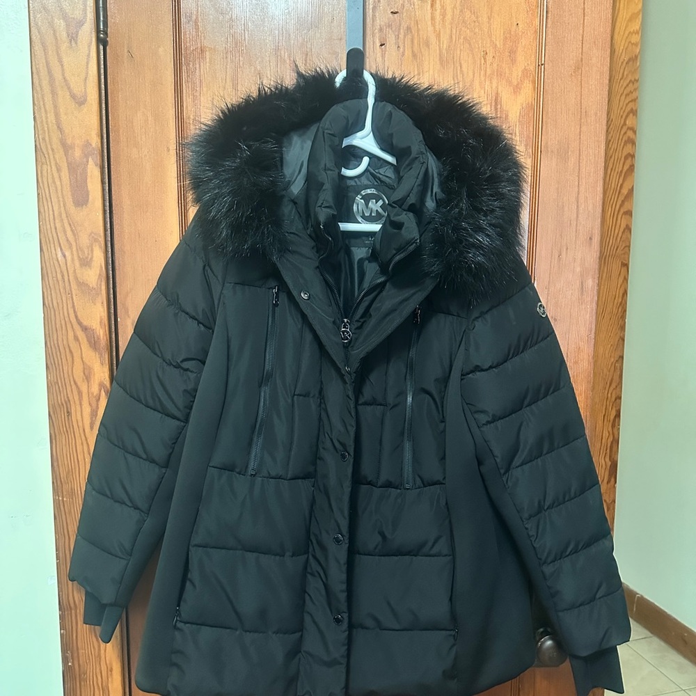 Michael Kors Black Puffer Jacket with Fur Hood